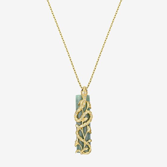 Snake Womens Genuine Green Jade 18K Gold Over Silver 18 Inch Pendant Necklace