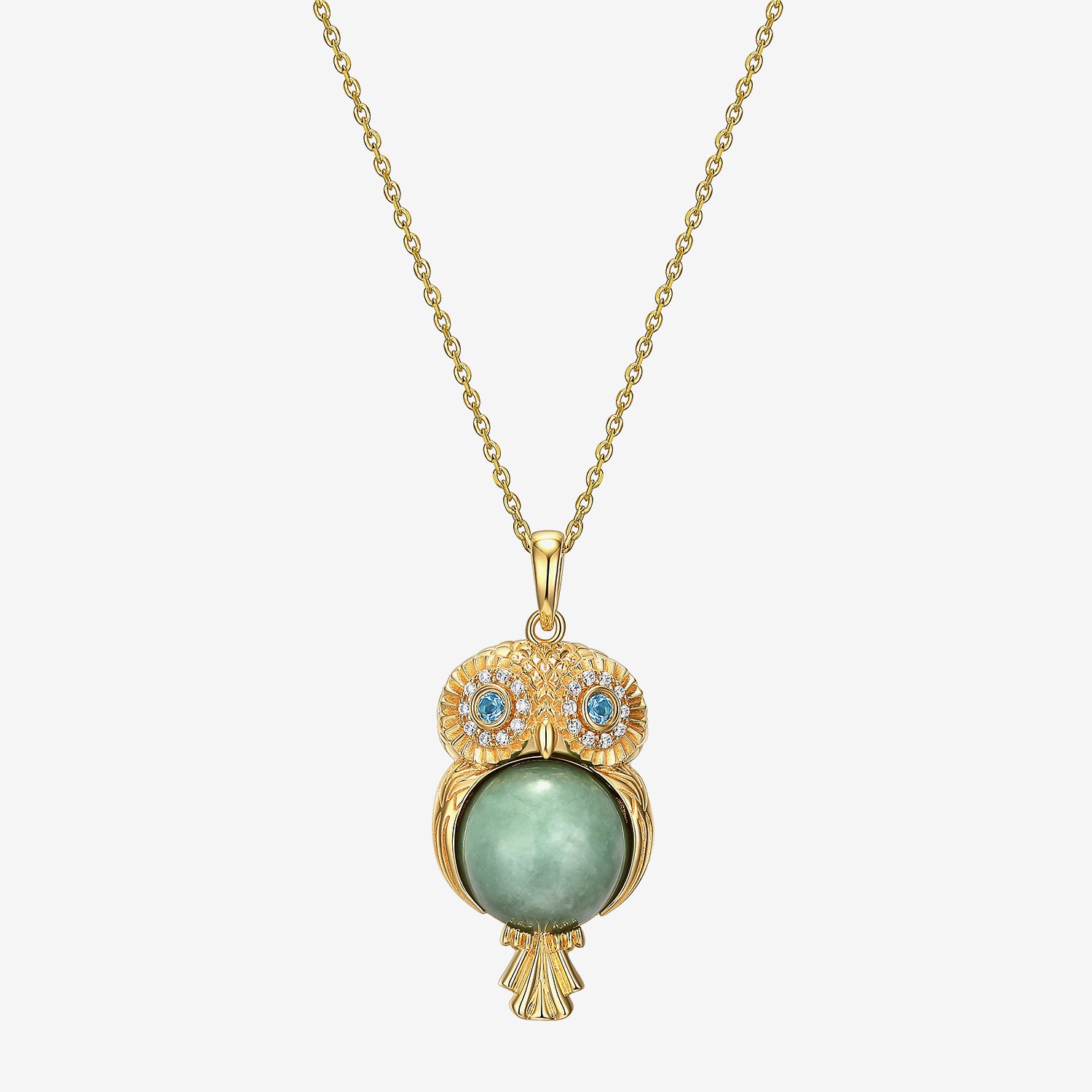 Owl Womens Genuine Green Jade 18K Gold Over Silver 18 Inch Pendant Necklace