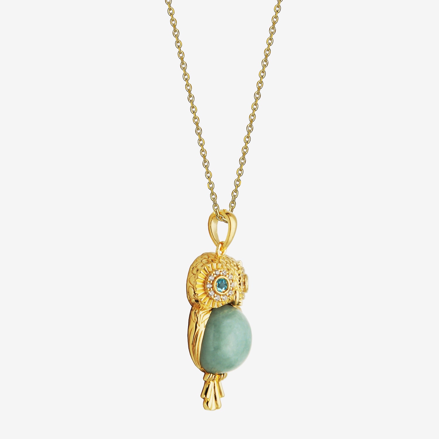 Owl Womens Genuine Green Jade 18K Gold Over Silver 18 Inch Pendant Necklace