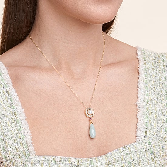 Womens Genuine Green Jade 18K Gold Over Silver 18 Inch Pendant Necklace