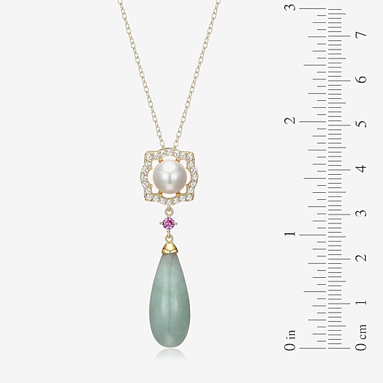 Womens Genuine Green Jade 18K Gold Over Silver 18 Inch Pendant Necklace