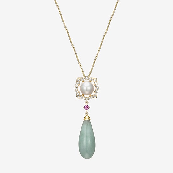 Womens Genuine Green Jade 18K Gold Over Silver 18 Inch Pendant Necklace