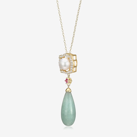 Womens Genuine Green Jade 18K Gold Over Silver 18 Inch Pendant Necklace
