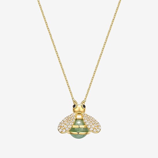 Bee Womens Genuine Green Jade 18K Gold Over Silver 18 Inch Pendant Necklace
