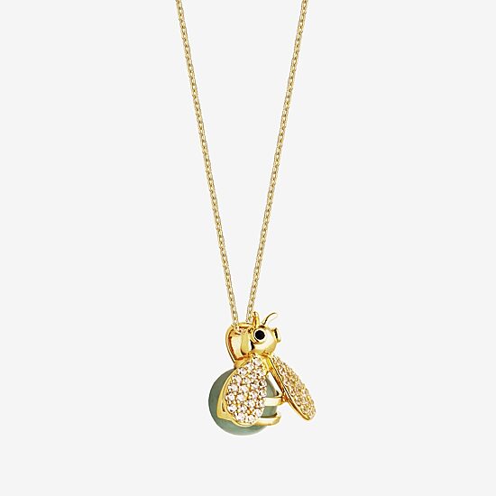 Bee Womens Genuine Green Jade 18K Gold Over Silver 18 Inch Pendant Necklace