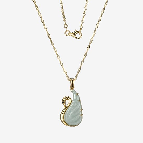 Womens Genuine Green Jade 18K Gold Over Silver 18 Inch Pendant Necklace