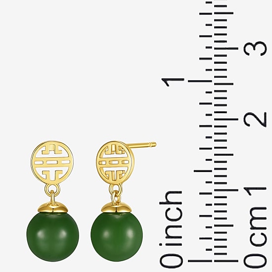 Womens Genuine Green Jade 18K Gold Over Silver Drop Earrings