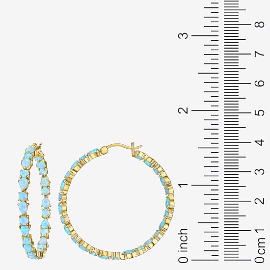 Womens Lab Created White Opal 18K Gold Over Silver 38.5mm Hoop Earrings