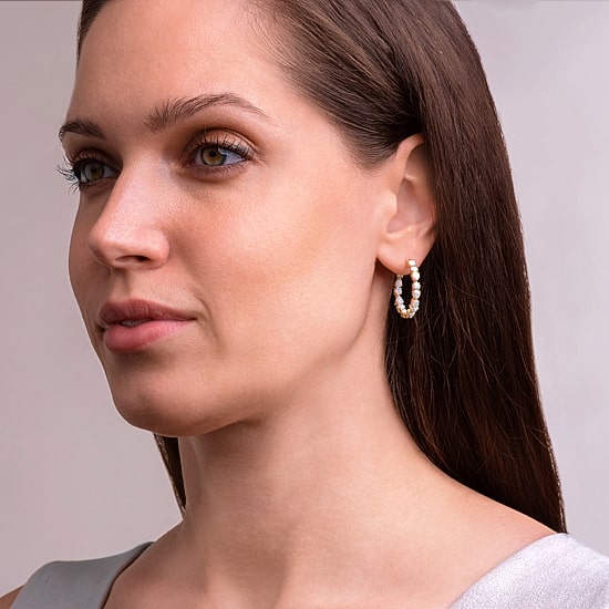 Womens Lab Created White Opal 18K Gold Over Silver 25.4mm Hoop Earrings
