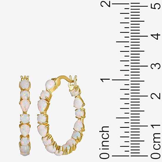Womens Lab Created White Opal 18K Gold Over Silver 25.4mm Hoop Earrings