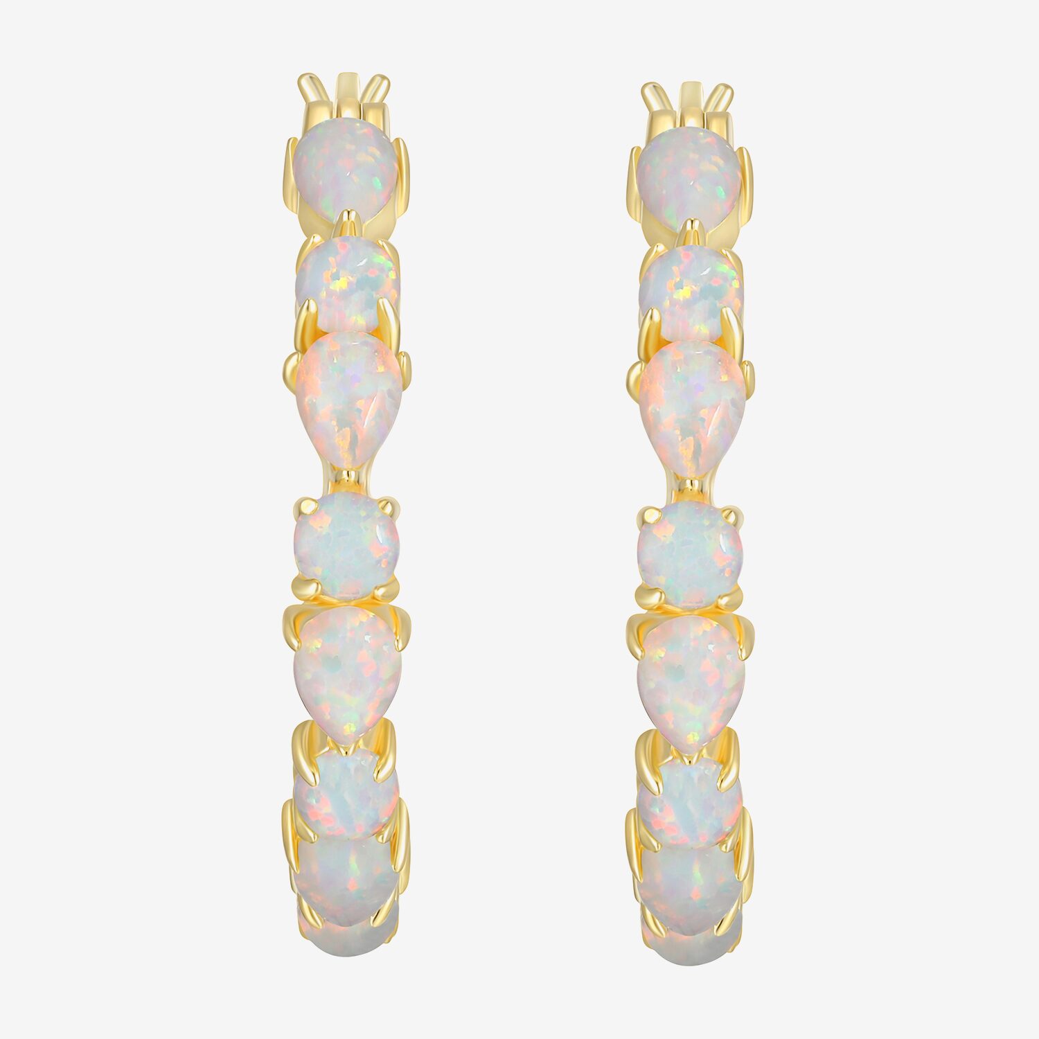 Womens Lab Created White Opal 18K Gold Over Silver 25.4mm Hoop Earrings