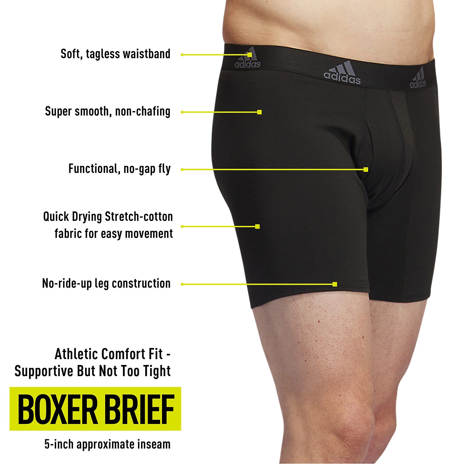 adidas Stretch Cotton Mens 3 Pack Boxer Briefs 5158001a