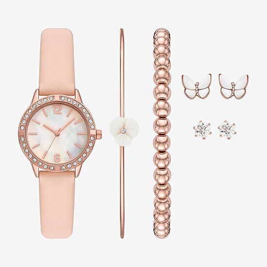 Womens Crystal Accent Pink 7-pc. Watch Boxed Set Fmdjset723