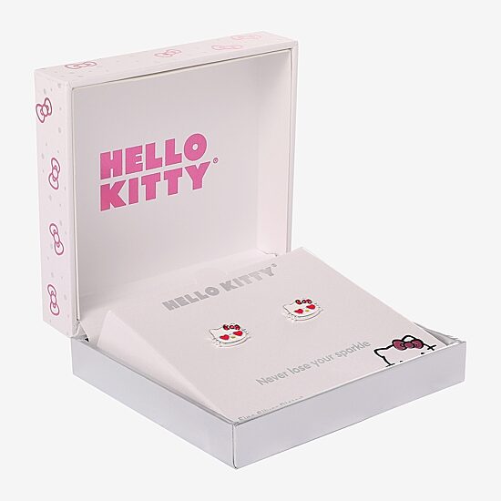 Pink Crystal 9.1mm Heart Hello Kitty Stud Earrings