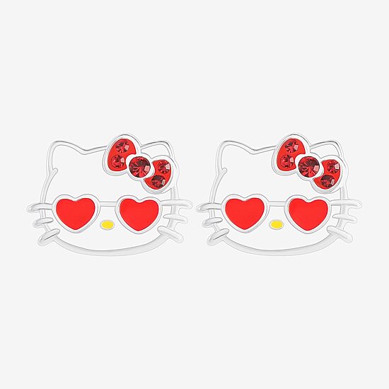 Pink Crystal 9.1mm Heart Hello Kitty Stud Earrings