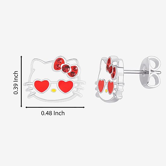 Pink Crystal 9.1mm Heart Hello Kitty Stud Earrings