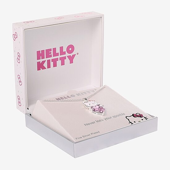 Hello Kitty Womens Pink Glass Pure Silver Over Brass Heart 16 Inch Pendant Necklace