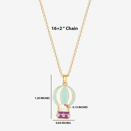 Hello Kitty Hot Air Balloon Womens Crystal 18K Gold Over Brass 16 Inch Pendant Necklace