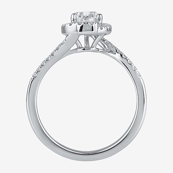(G / I1) Womens 1 1/4 CT. T.W. Lab Grown White Diamond 14K Gold Pear Bypass  Halo Engagement Ring
