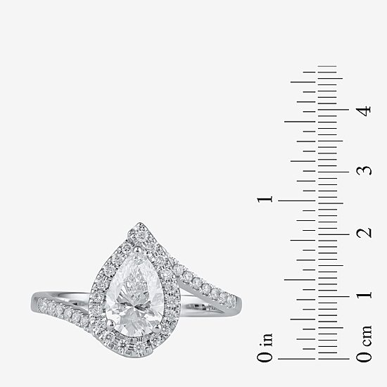 (G / I1) Womens 1 1/4 CT. T.W. Lab Grown White Diamond 14K Gold Pear Bypass  Halo Engagement Ring