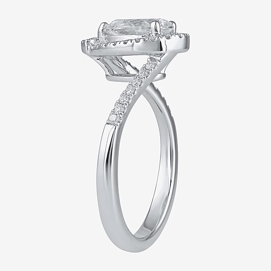 (G / I1) Womens 1 1/4 CT. T.W. Lab Grown White Diamond 14K Gold Pear Bypass  Halo Engagement Ring