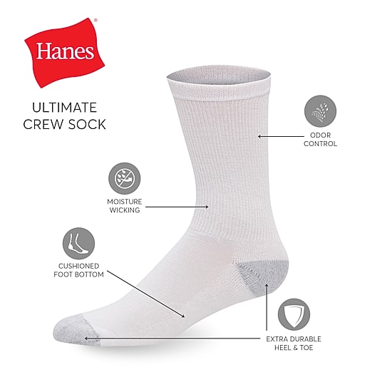 Hanes® Men's Ultimate Soft & Durable12-Pack Crew Socks