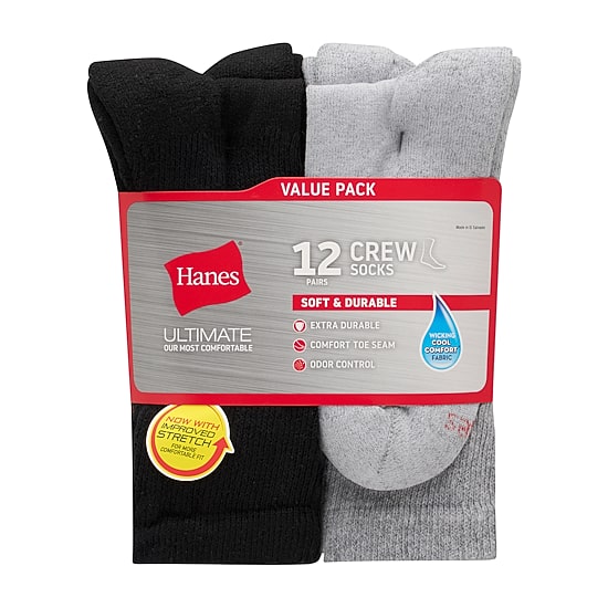 Hanes® Men's Ultimate Soft & Durable12-Pack Crew Socks