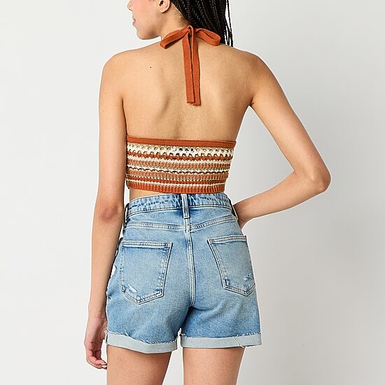 Arizona Crochet Womens Juniors Halter Neck 3/4 Sleeve Tank Top