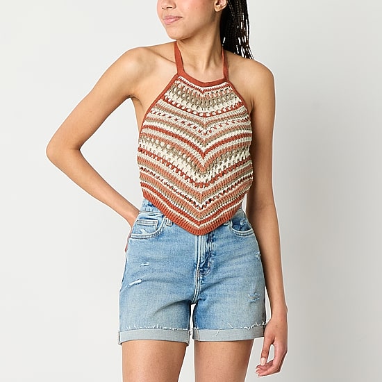 Arizona Crochet Womens Juniors Halter Neck 3/4 Sleeve Tank Top
