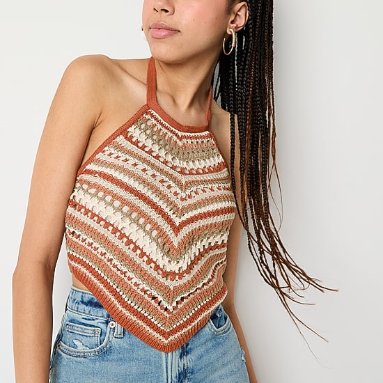 Arizona Crochet Womens Juniors Halter Neck 3/4 Sleeve Tank Top