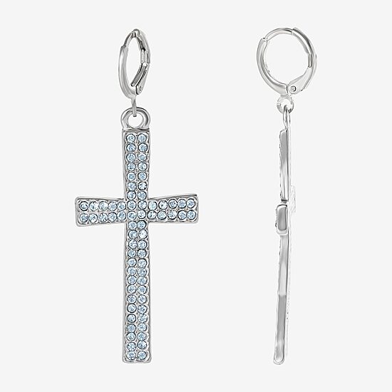 JS Jessica Simpson Silver Tone Womens Glass Cross Drop Earrings