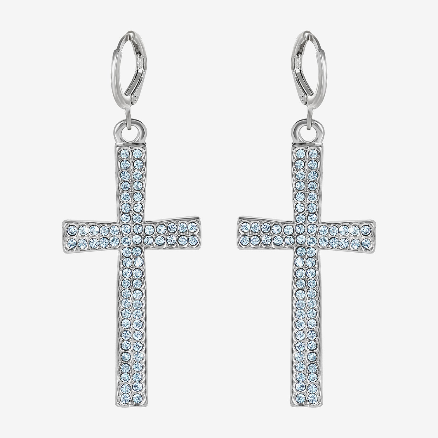 JS Jessica Simpson Silver Tone Womens Glass Cross Drop Earrings