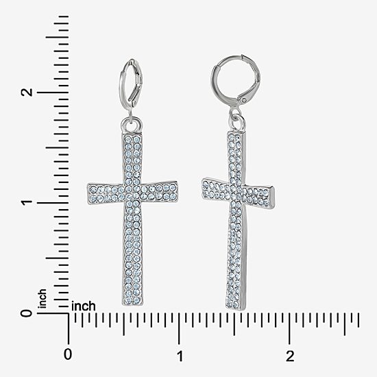 JS Jessica Simpson Silver Tone Womens Glass Cross Drop Earrings