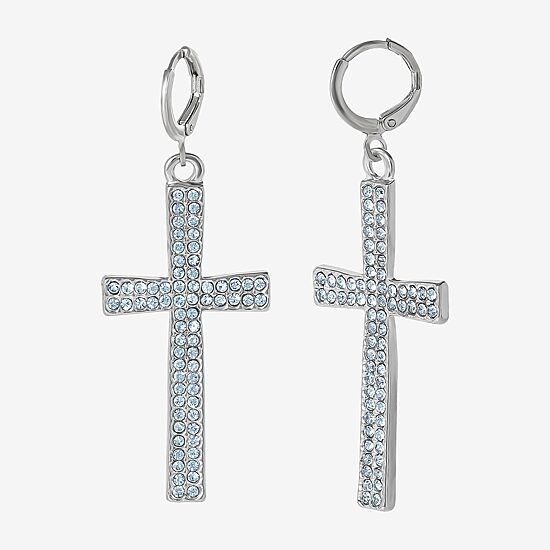 JS Jessica Simpson Silver Tone Womens Glass Cross Drop Earrings