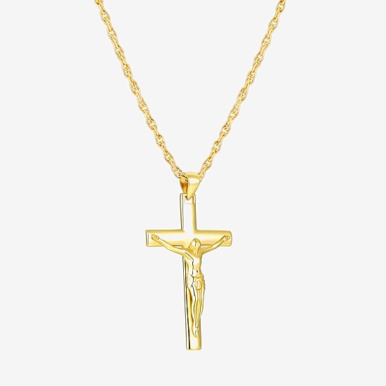 Crucifix Mens 24K Gold Over Silver Cross 24 Inch Pendant Necklace