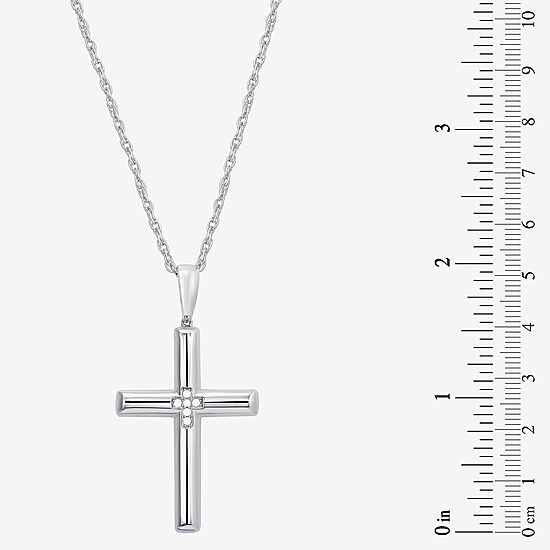 Mens White Cubic Zirconia Sterling Silver Cross 24 Inch Pendant Necklace