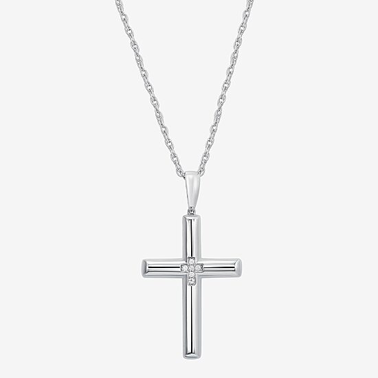 Mens White Cubic Zirconia Sterling Silver Cross 24 Inch Pendant Necklace