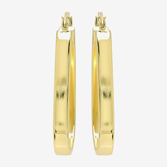 Womens 24K Gold Over Silver 32mm Oval Hoop Earrings