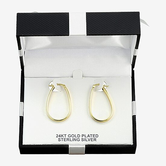 Womens 24K Gold Over Silver 32mm Oval Hoop Earrings