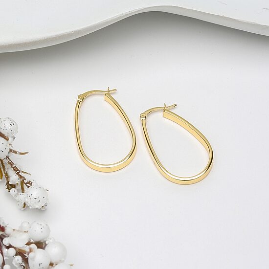 Womens 24K Gold Over Silver 32mm Oval Hoop Earrings