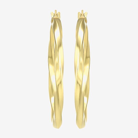 Womens 24K Gold Over Silver 32mm Round Hoop Earrings