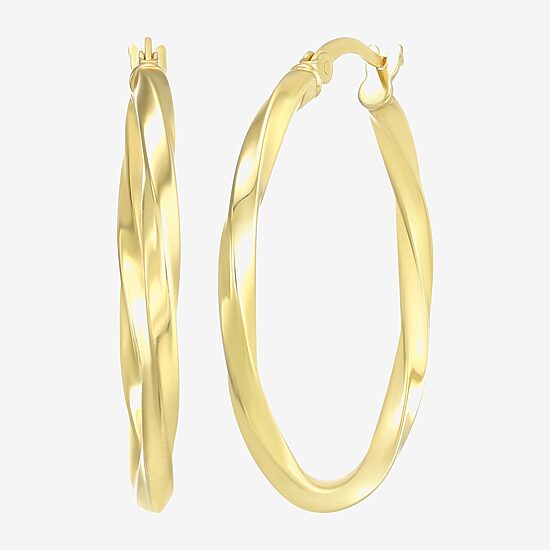 Womens 24K Gold Over Silver 32mm Round Hoop Earrings