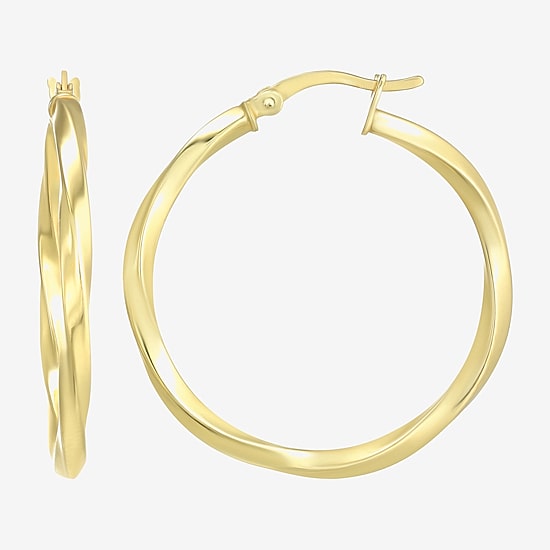 Womens 24K Gold Over Silver 32mm Round Hoop Earrings
