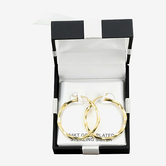 Womens 24K Gold Over Silver 32mm Round Hoop Earrings