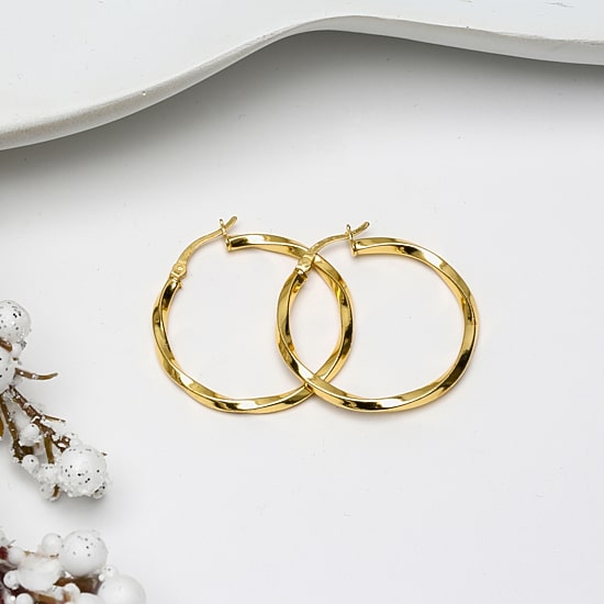 Womens 24K Gold Over Silver 32mm Round Hoop Earrings