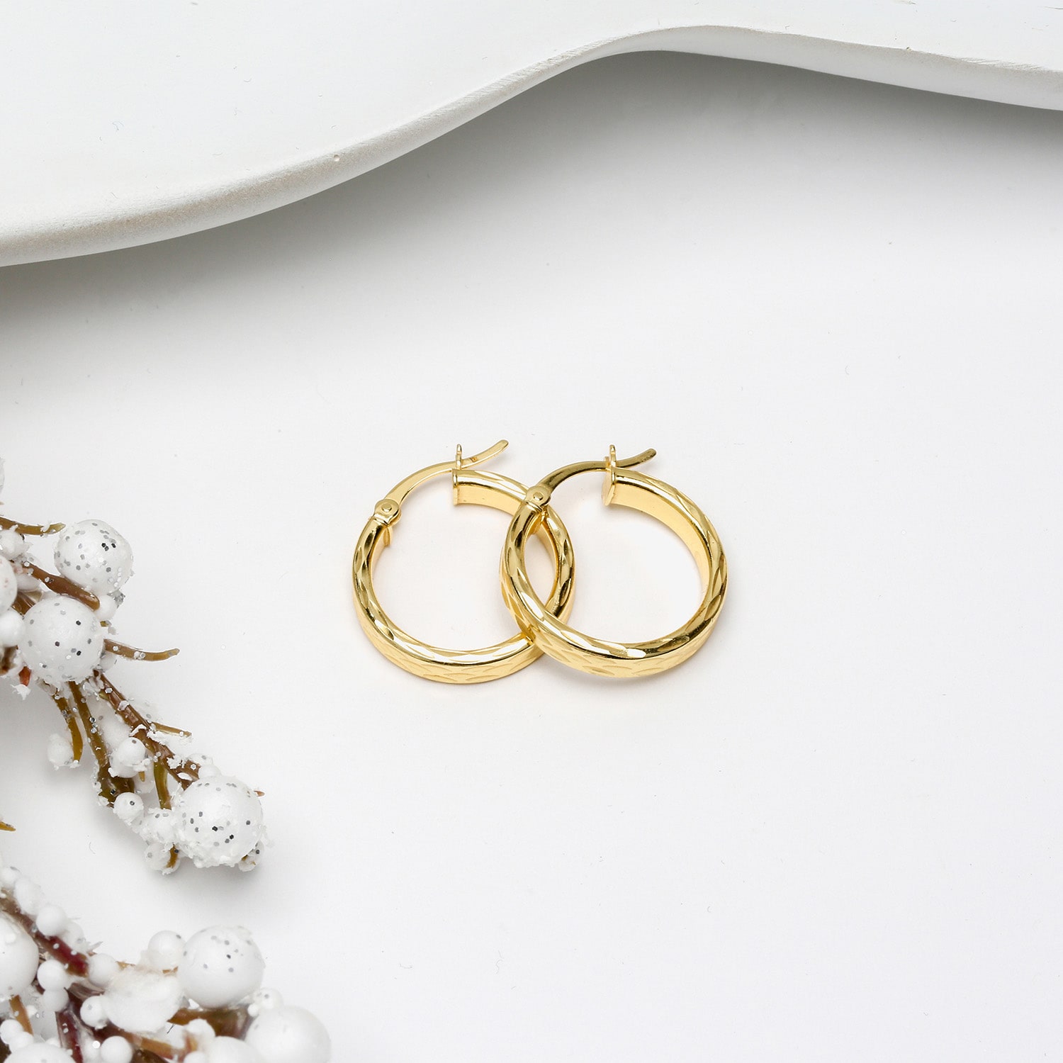 Womens 24K Gold Over Silver 20mm Round Hoop Earrings