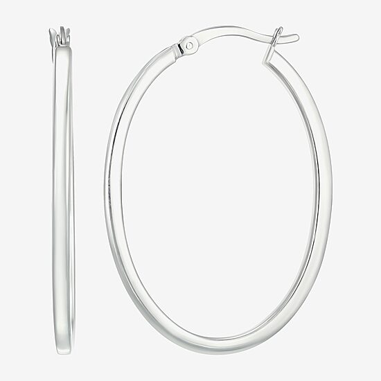 Womens Sterling Silver 38mm Oval Hoop Earrings