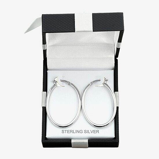 Womens Sterling Silver 38mm Oval Hoop Earrings