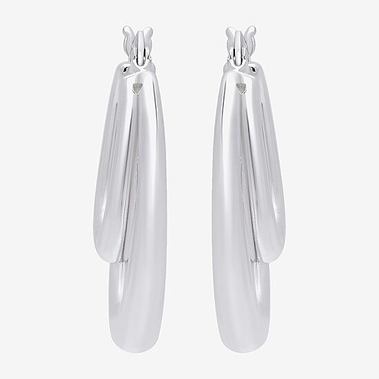 Womens Sterling Silver 27.5mm Oval Hoop Earrings