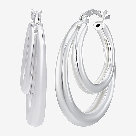 Womens Sterling Silver 27.5mm Oval Hoop Earrings